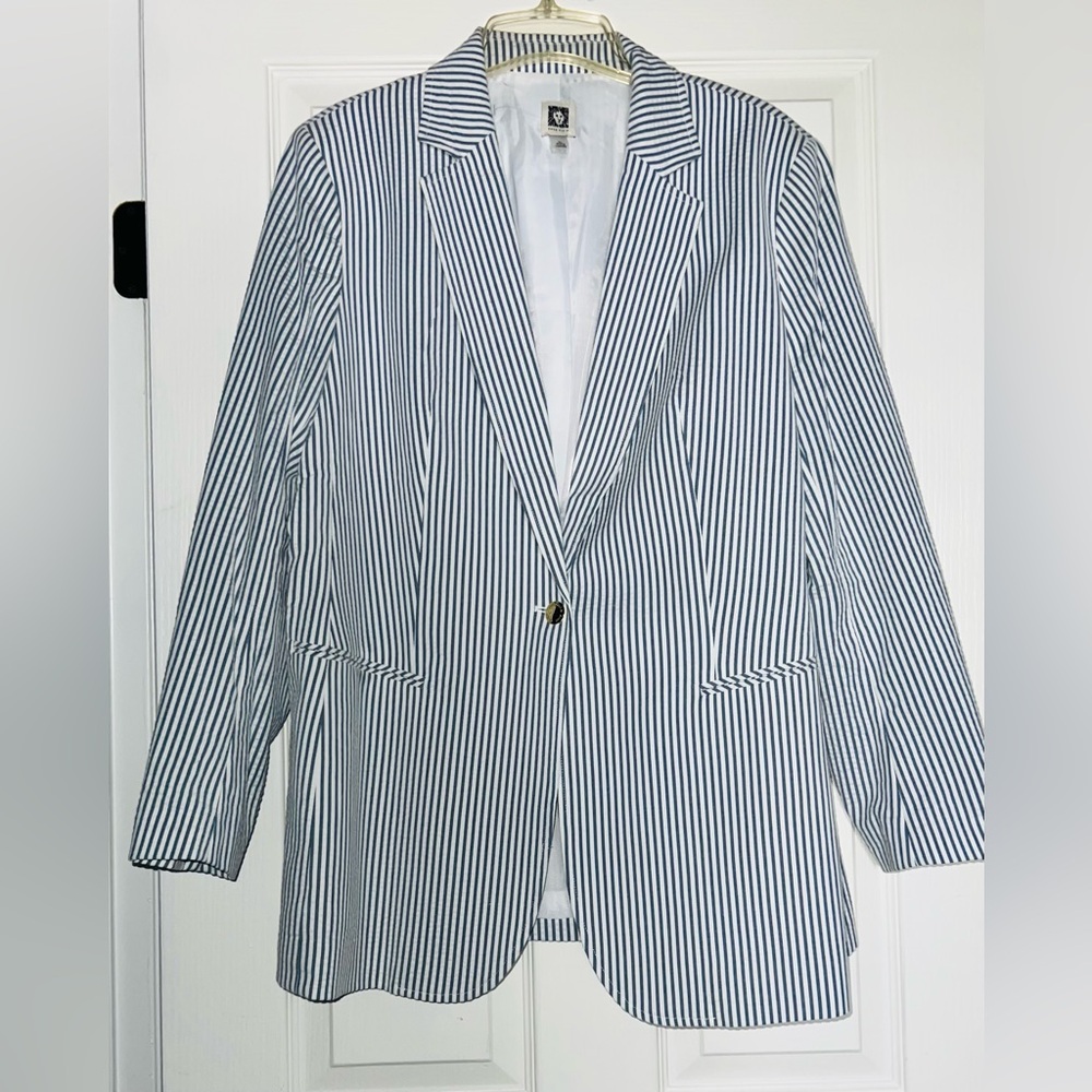 Ann Klein NWOT Striped Blazer Jacket White-Navy Stretchy Cotton Blend Sz XLG